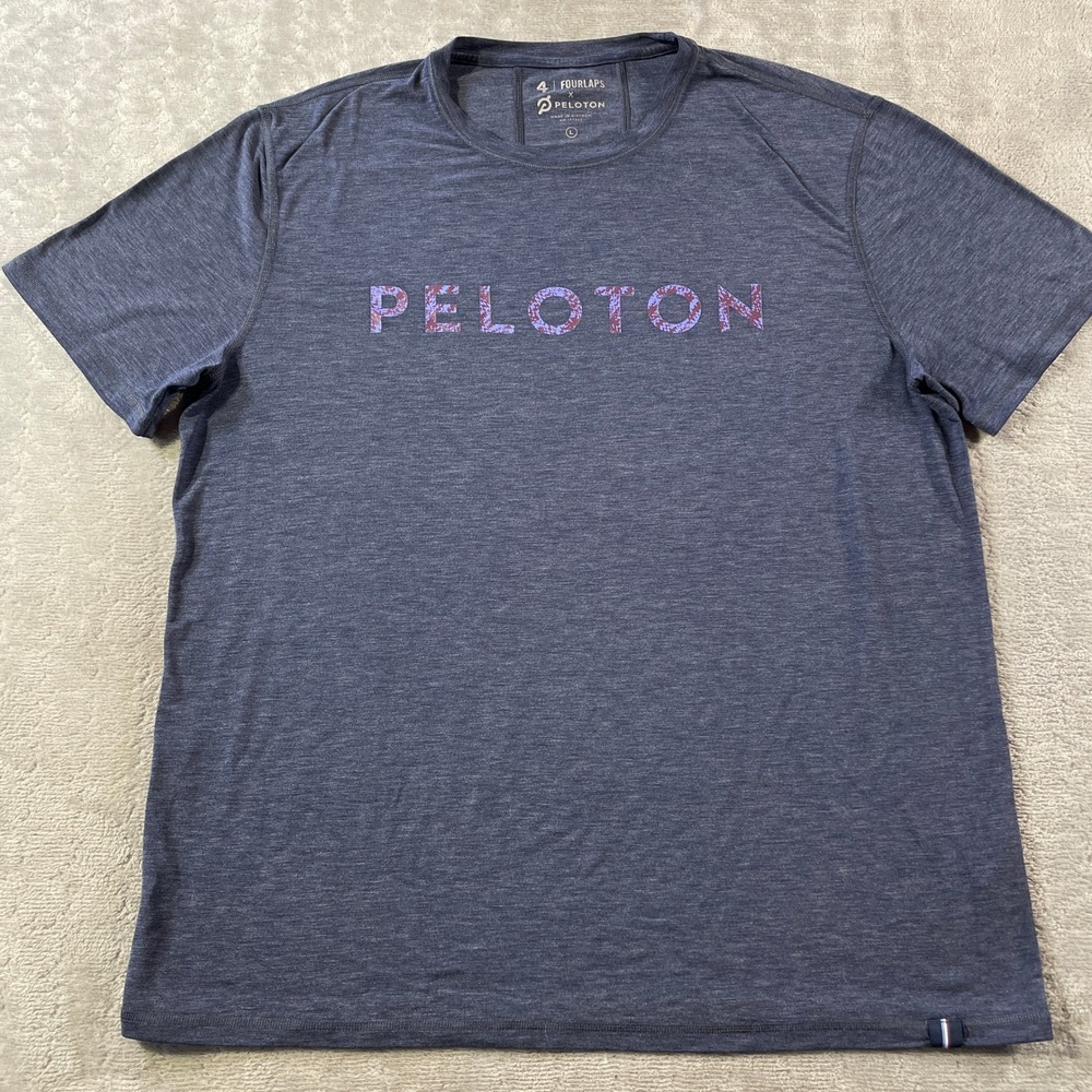 Fourlaps x Peloton Shirt Mens Large Heather Blue Running Training Light Gym